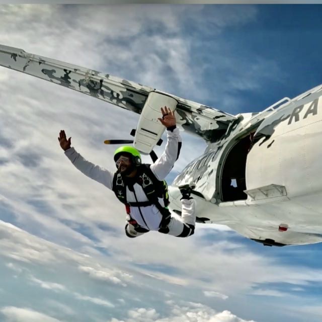 Rohit exiting an aircraft in freefall